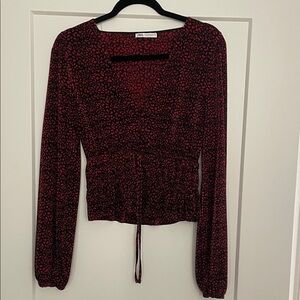 Zara Black and Red Printed Long-Sleeve Blouse